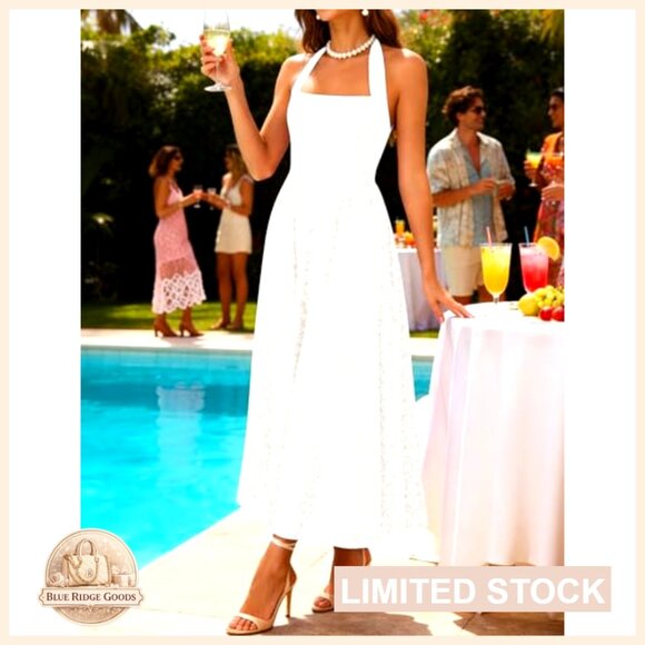 Floral Halter Maxi Dress Elegant Cocktail Party Wedding Guest A-Line - Picture 2 of 7